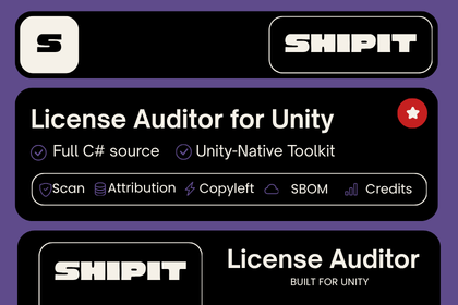 License Auditor card listing Scan, Attribution, Copyleft, SBOM and Credits.